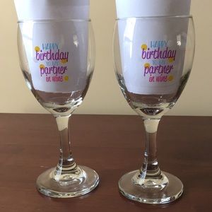 “Happy Bday To My Partner in Wine” Glasses